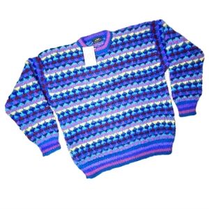 Vintage Lost Horizons Himalayan Wool Bold Geometric Rainbow Pattern Knit Sweater